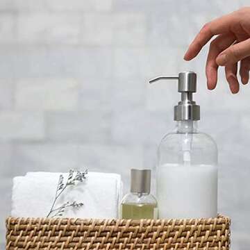 Cyberone Stainless Steel Soap Pump, 2 Pack Kitchen and Bathroom Soap Dispenser Pump Replacement for Regular Mouth Bottle, 20cm Hose, Silver