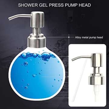 Cyberone Stainless Steel Soap Pump, 2 Pack Kitchen and Bathroom Soap Dispenser Pump Replacement for Regular Mouth Bottle, 20cm Hose, Silver