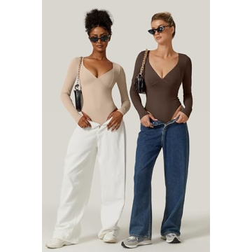 QINSEN Women’s Stylish V Neck Bodysuit Tops