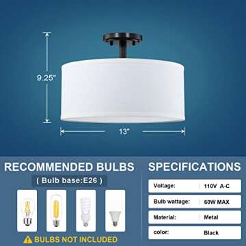 Fabric Drum Shade Ceiling Light for Elegant Home Decor