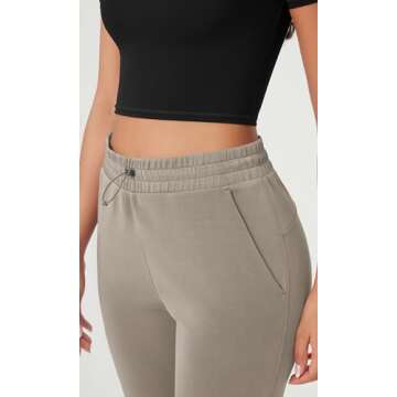 ODODOS Women's Modal Soft Split-Hem High Waist Pants with Pockets Adjustable Shockcord Casual Lounge Pants, Khaki, Small