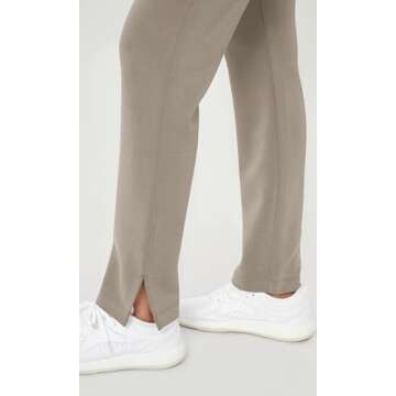 ODODOS Women's Modal Soft Split-Hem High Waist Pants with Pockets Adjustable Shockcord Casual Lounge Pants, Khaki, Small