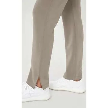 ODODOS Women's Modal Soft Split-Hem High Waist Pants with Pockets Adjustable Shockcord Casual Lounge Pants, Khaki, Small