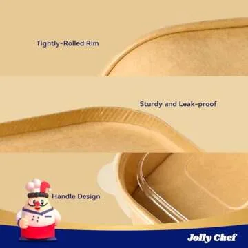 JOLLY CHEF 25 oz 50 Pack Paper Meal Prep Containers with Lids, Rectangular Disposable Food Containers, Kraft Paper Bowls with Lids for Salad, Soup, Snack