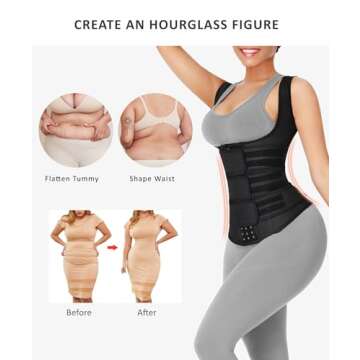 FeelinGirl 3 Belts Hook Waist Cincher Corset for Women Colombiana Plus Size Waist Trainer Vest Sport XL