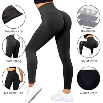 SUUKSESS Scrunch Butt Lifting Seamless Leggings for Women Booty High Waisted Workout Yoga Pants (Black, XS)