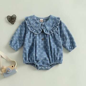 Douhoow Baby Girl Sweatshirt Romper Infant Baby Dress Romper Long Sleeve Button Bodysuit Fall Winter...