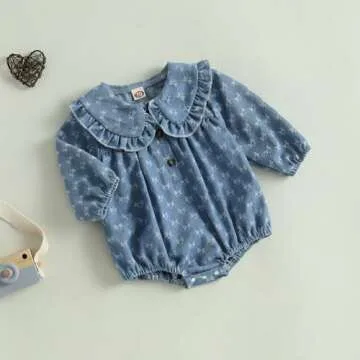 Douhoow Baby Girl Sweatshirt Romper Infant Baby Dress Romper Long Sleeve Button Bodysuit Fall Winter Festival Outfits (Blue, 3-6 Months)