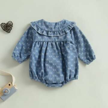 Douhoow Baby Girl Sweatshirt Romper Infant Baby Dress Romper Long Sleeve Button Bodysuit Fall Winter Festival Outfits (Blue, 3-6 Months)