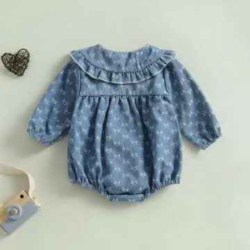 Douhoow Baby Girl Sweatshirt Romper Infant Baby Dress Romper Long Sleeve Button Bodysuit Fall Winter Festival Outfits (Blue, 3-6 Months)