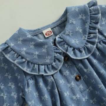 Douhoow Baby Girl Sweatshirt Romper Infant Baby Dress Romper Long Sleeve Button Bodysuit Fall Winter Festival Outfits (Blue, 3-6 Months)