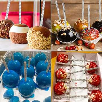 Silver Candy Apple Sticks, 26Pcs Bling Caramel Apple Wooden Pointed Skewers, Fruit Treats Cake Pop D...
