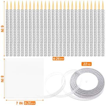 Silver Candy Apple Sticks, 26Pcs Bling Caramel Apple Wooden Pointed Skewers, Fruit Treats Cake Pop Decorative Sticks with Glass Bag Glitter Ribbons Tie for Party Supplies