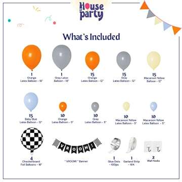 HOUSE OF PARTY Race Car Balloon Garland Kit – Two Fast Birthday Decorations with Blue Orange Yello...