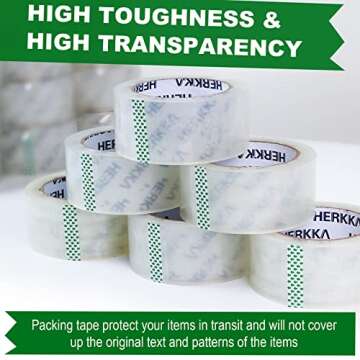 HERKKA Clear Packing Tape, 12 Rolls Heavy Duty Packaging Tape for Shipping Packaging Moving Sealing,...