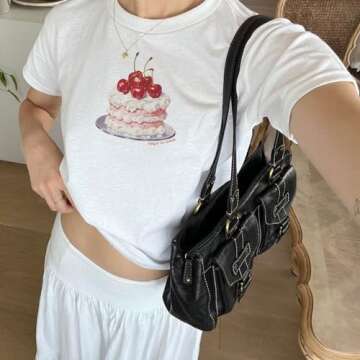 NUFIWI Women's Short Sleeve Graphic Baby Tees Y2k Cake Print T Shirt White Top E Girls Cute Vintage ...