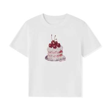 NUFIWI Womens Y2K Crop Tee Cute Cake Print Graphic Top