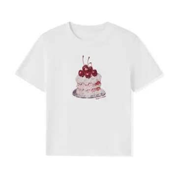 NUFIWI Womens Y2K Crop Tee Cute Cake Print Graphic Top