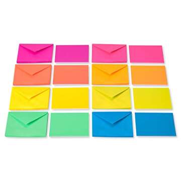 Vibrant Neon Blank Cards with Envelopes, 100 Count