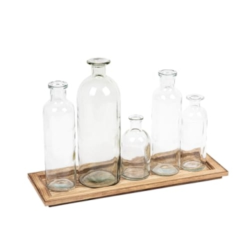 Creative Co-Op Vintage Bottle Set with Tray for Home Decor