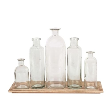 Creative Co-Op Vintage Bottle Set with Tray for Home Decor