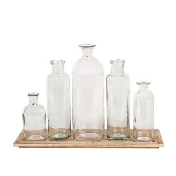 Creative Co-Op Vintage Bottle Set with Tray for Home Decor