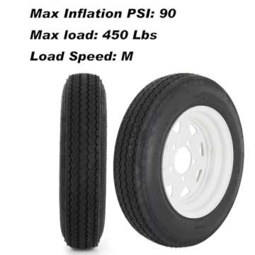 YUANXING Trailer Tires on Rim 4.80-12 480-12 4.80 X 12 Load Range C，5 Lug 12 in.Wheel White - 5 on 4.5"，Set of 2