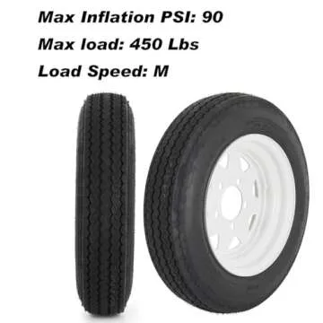 YUANXING Trailer Tires on Rim 4.80-12 480-12 4.80 X 12 Load Range C，5 Lug 12 in.Wheel White - 5 on 4.5"，Set of 2