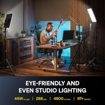 RALENO LED Video Panel Light, 2-Pack 18" 45W Studio Lights with 75''Stand & Remote for Video Recordi...