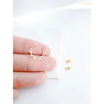 Altitude Boutique Deer Antler Earrings | Tree Branch Crawler Stud Earrings for Women | Outdoor Earring Cuffs Animal Earrings (Gold)