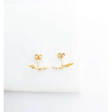 Altitude Boutique Deer Antler Earrings | Tree Branch Crawler Stud Earrings for Women | Outdoor Earring Cuffs Animal Earrings (Gold)
