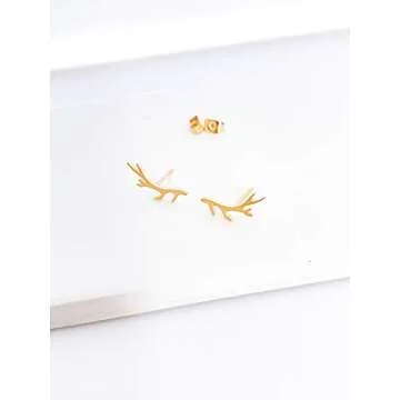 Altitude Boutique Deer Antler Earrings | Tree Branch Crawler Stud Earrings for Women | Outdoor Earring Cuffs Animal Earrings (Gold)