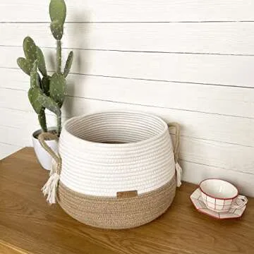 R RUNKA Small Basket for Stuffed Animal,Clothes,Baby Blankets -11.8"x9.8"- Boho Baskets for Living Room,Bedroom,Nursery |Cotton Rope Baskets, Cube Basket, Under Shelf Basket | Baskets for Home Decor