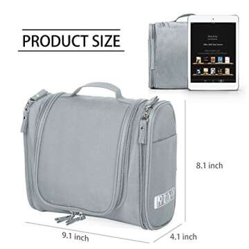 Cadtog Hanging Toiletry Bag for Travel, Cosmetic Kit, Large Essentials Organizer, Sturdy Hook, Makeup Bag, Waterproof for Men and Women, Grey