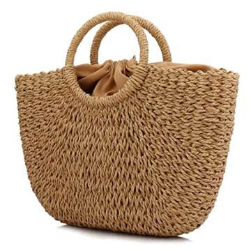 Summer Rattan Bag for Women Straw Hand-woven Top-handle Handbag Beach Sea Straw Rattan Tote Clutch B...
