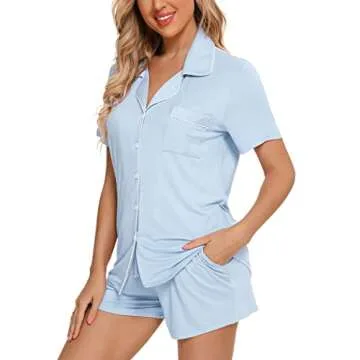 Pjmlifecoco Women’s Button Down Pajama Set in Light Blue
