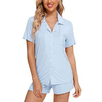 Pjmlifecoco Women’s Button Down Pajama Set in Light Blue