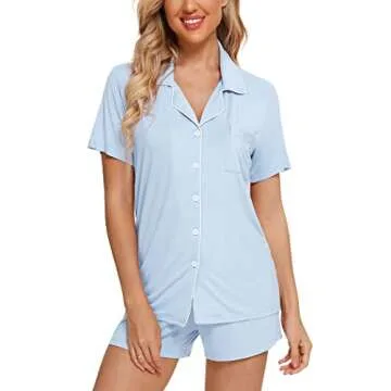 Pjmlifecoco Women’s Button Down Pajama Set in Light Blue