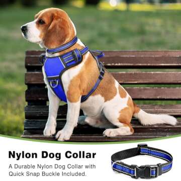 WINSEE Dog Harness No Pull, Pet Harnesses with Dog Collar, Adjustable Reflective Oxford Outdoor Vest, Front/Back Leash Clips for Small, Medium, Large, Extra Large Dogs, Easy Control Handle for Walking