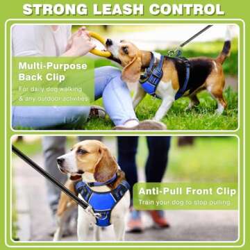 WINSEE Dog Harness No Pull, Pet Harnesses with Dog Collar, Adjustable Reflective Oxford Outdoor Vest, Front/Back Leash Clips for Small, Medium, Large, Extra Large Dogs, Easy Control Handle for Walking