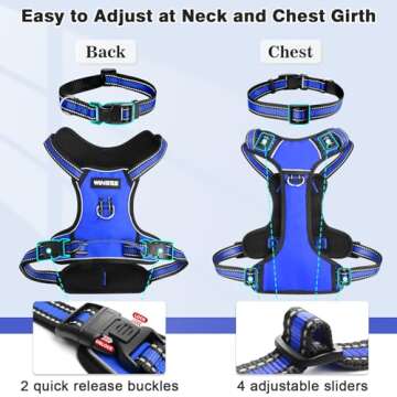 WINSEE Dog Harness No Pull, Pet Harnesses with Dog Collar, Adjustable Reflective Oxford Outdoor Vest, Front/Back Leash Clips for Small, Medium, Large, Extra Large Dogs, Easy Control Handle for Walking