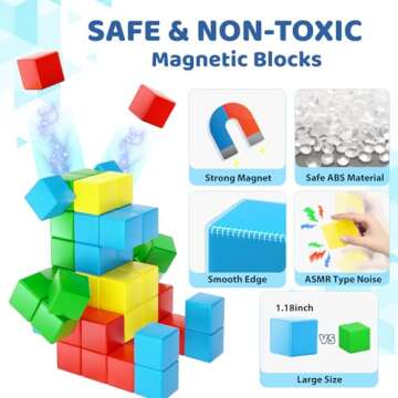 Magnetic Blocks for Toddler Toys, 1.18 Inch Large Magnetic Cubes, STEM Preschool Learning Sensory Mo...