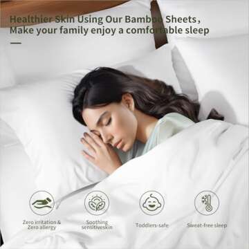 Shilucheng 6 Piece Queen Sheet Sets, Cooling Sheets, Blend Rayon Derived from Bamboo, Deep Pocket Up to 16", Breathable & Soft Bed Sheets, Hotel Silky Bedding Set, White