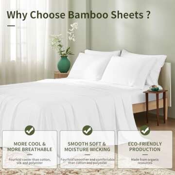 Shilucheng 6 Piece Queen Sheet Sets, Cooling Sheets, Blend Rayon Derived from Bamboo, Deep Pocket Up to 16", Breathable & Soft Bed Sheets, Hotel Silky Bedding Set, White