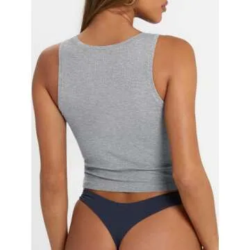 Trendy Queen Womens Square Neck Tank Tops Workout Cropped Ribbed Summer Camisole Sleeveless Clothes LightGray M