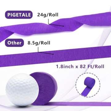 PIGETALE Crepe Paper Streamers 4 Rolls 328ft, Pack of Unique 3 Purple and White Party Streamer for Birthday Wedding Ceremony Baby Shower Party Decorations DIY Supplies Art Crafts (1.8Inch x 82Ft/Roll)