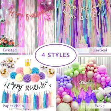 PIGETALE Crepe Paper Streamers 4 Rolls 328ft, Pack of Unique 3 Purple and White Party Streamer for Birthday Wedding Ceremony Baby Shower Party Decorations DIY Supplies Art Crafts (1.8Inch x 82Ft/Roll)