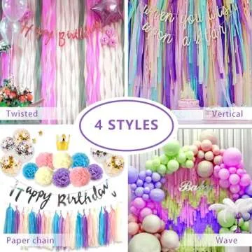 PIGETALE Crepe Paper Streamers 4 Rolls 328ft, Pack of Unique 3 Purple and White Party Streamer for Birthday Wedding Ceremony Baby Shower Party Decorations DIY Supplies Art Crafts (1.8Inch x 82Ft/Roll)