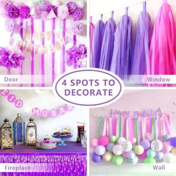 PIGETALE Crepe Paper Streamers 4 Rolls 328ft, Pack of Unique 3 Purple and White Party Streamer for Birthday Wedding Ceremony Baby Shower Party Decorations DIY Supplies Art Crafts (1.8Inch x 82Ft/Roll)