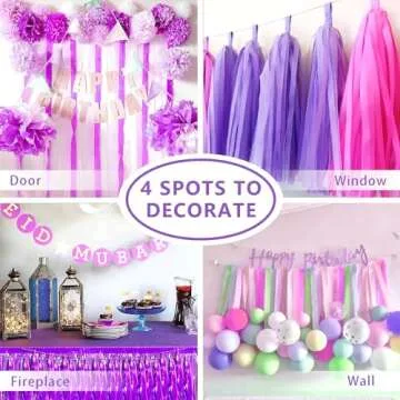 PIGETALE Crepe Paper Streamers 4 Rolls 328ft, Pack of Unique 3 Purple and White Party Streamer for Birthday Wedding Ceremony Baby Shower Party Decorations DIY Supplies Art Crafts (1.8Inch x 82Ft/Roll)